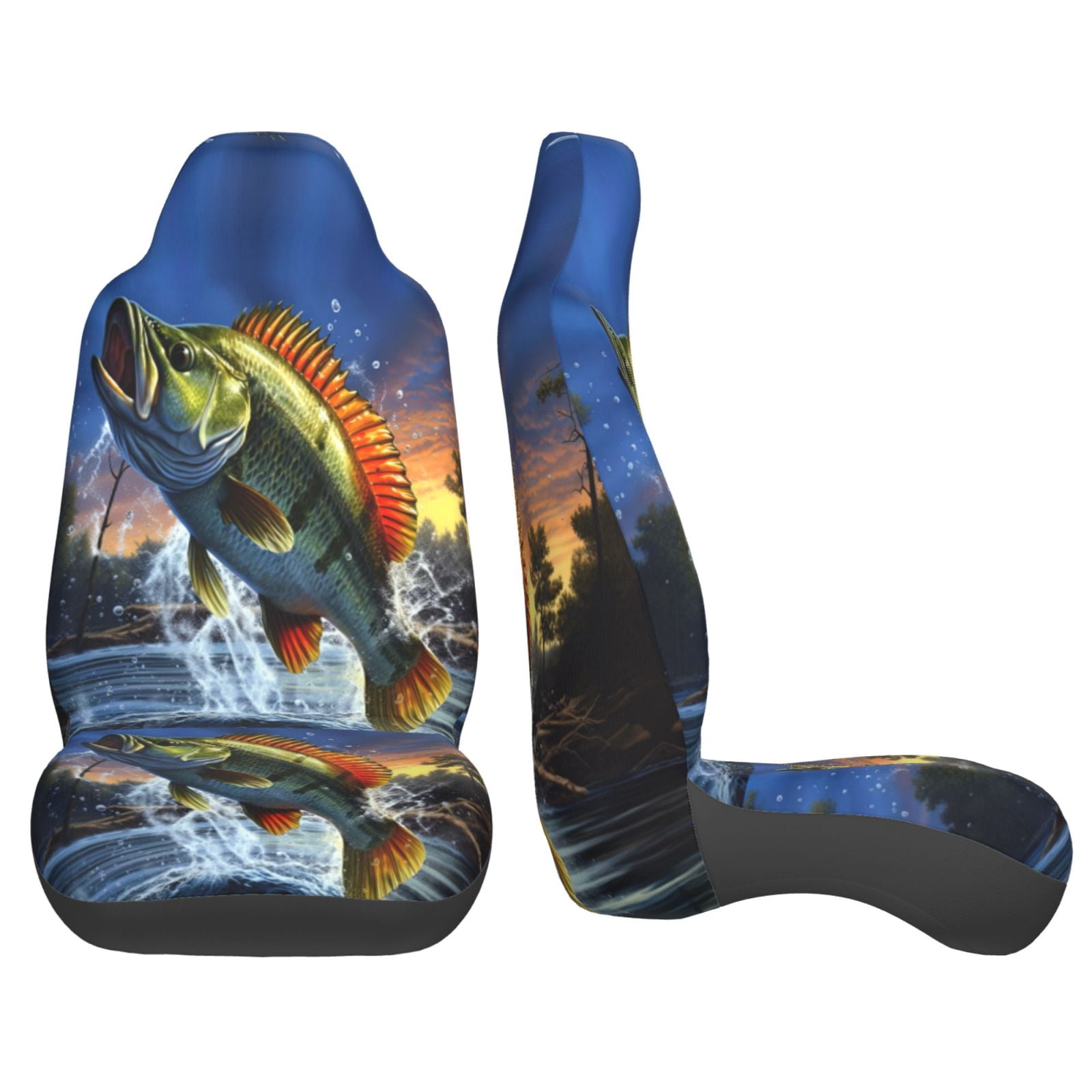KAKALAD Bass Fish Jumping 04 Car Seat Covers Set Vehicle Front Seats Protector 2 Pcs