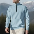 thumbnail image 2 of Men's Waffle Knit Sweatshirts Casual Quarter Zip Pullover Tops Long Sleeve Mock Neck Sweatshirt with Kangaroo Pocket (L, Light Blue), 2 of 7