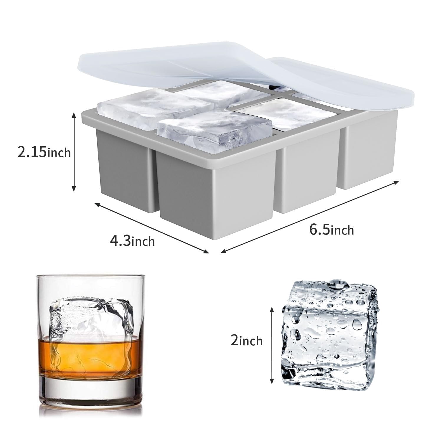 Large Ice Cube Tray For Whiskey:  Big Square Maker Cocktail - 3pack Silicone Old Fashioned Trays 2inch Huge Cubed Whisky