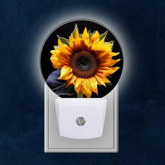 Night Light Plug into Wall,Dusk to Dawn Sensor Auto-On/Off for Bathroom, Hallway,Kids Room-Sunflower Against Black Background
