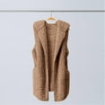 thumbnail image 2 of Baqcunre Fuzzy Coat, Women's Hooded Plush Sleeveless Vest Coat Top 1Pc Top Khaki S, 2 of 7