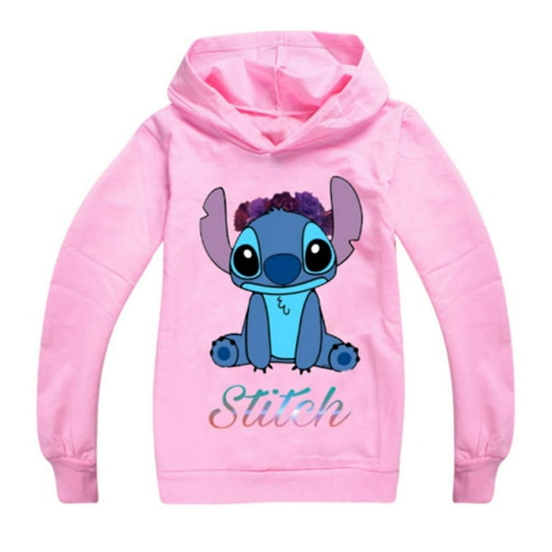 7-14 años Niños Stitch Print Lhoodie Pullover Tops Casual Sudadera con capucha