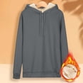thumbnail image 2 of Women's Warm Lamb Wool Hoodie Solid Color Round Neck Long Sleeve Threaded Drawstring Casual Sweatshirt for Autumn Winter, 2 of 8