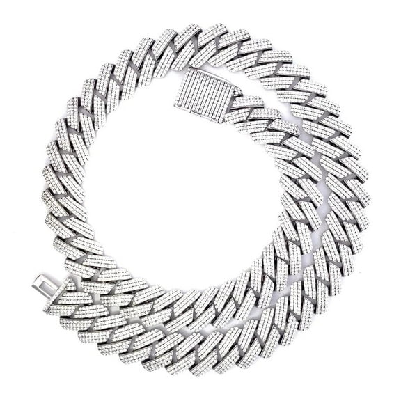 39.60 Carat Lab Created Moissanite Diamond 18MM Width Cuban Link Chain Necklace In 14K White Gold Over 925 Sterling Silver Jewelry Gift, (Color : G-H, Clarity : VVS)