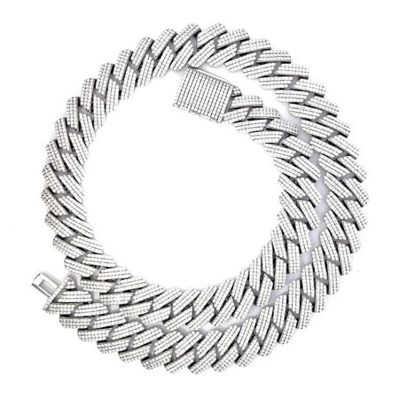 39.60 Carat Lab Created Moissanite Diamond 18MM Width Cuban Link Chain Necklace In 14K White Gold Over 925 Sterling Silver Jewelry Gift, (Color : G-H, Clarity : VVS)