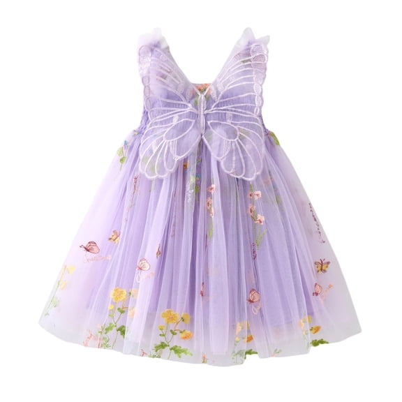 PRfgtbd Toddler Girls Sleeveless Tutu Dress With Butterfly Wing Floral Embroidered Princess Dresses Cute Party Tulle Dress Summer Sundress Elegant Dress Clothes