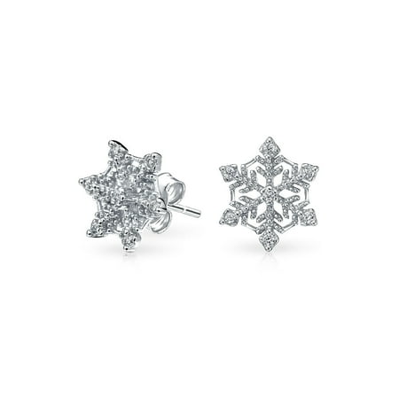 Holiday Christmas Winter Snowflake Cubic Zirconia Micro Pave Cz Stud Earrings For Women 925 Sterling Silver Holiday Christmas Winter Snowflake Cubic Zirconia Micro Pave Cz Stud Earrings For Women 925 Sterling Silver