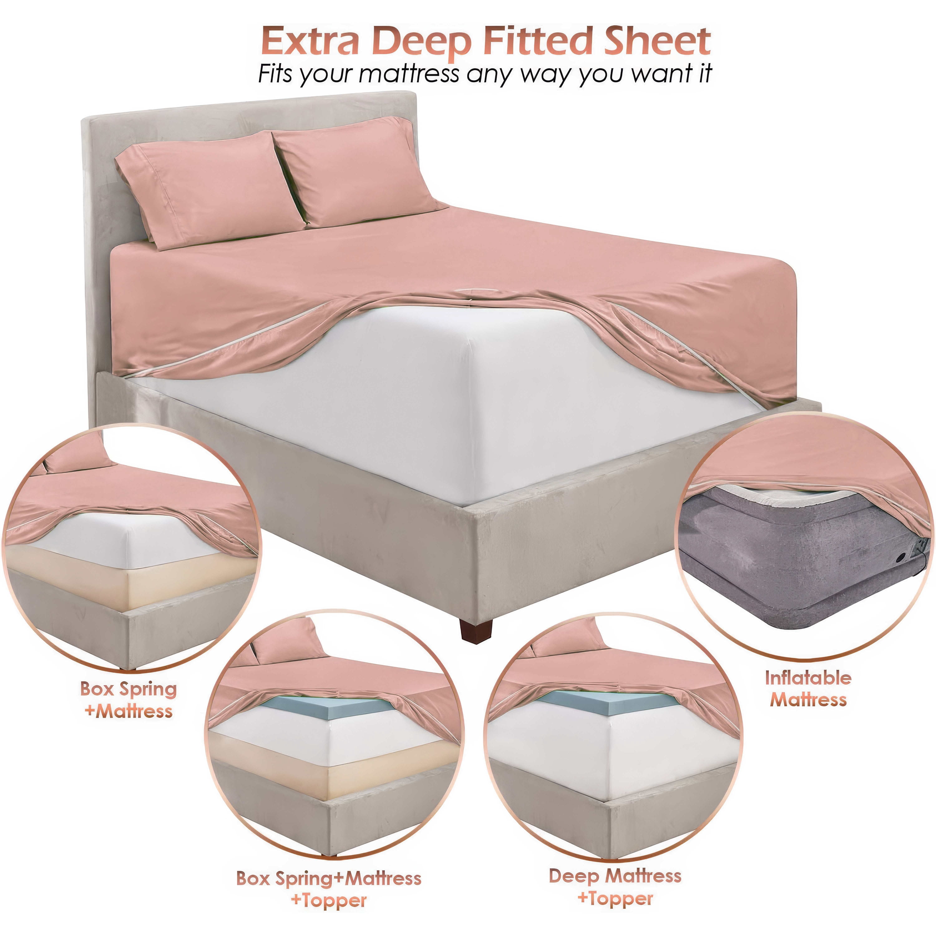 LammaLoe Extra Deep Pocket King Sheets Set, 4 Piece, Fits 18"-24" Mattress, Breathable & Extra Soft Bed Sheets, Peach Beige
