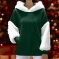 thumbnail image 3 of Otntypg Fuzzy Hoodies for Women Winter Plush Fluffy Patchwork Long Sleeve Ribbed Knit Hooded Pullover Sweatshirts Loose Oversized Thick Warm Outwear Tops with Pockets Army Green L, 3 of 10