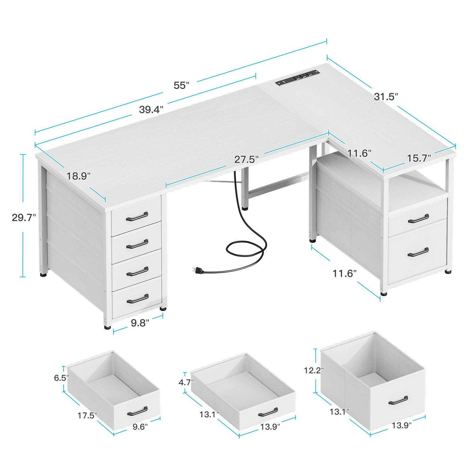 Casacomoda 55-Inch L-Shaped Desk with Drawers & Power Outlets photo 8