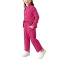 thumbnail image 3 of Girls' Hot Pink 2 Piece Outfit Set 2-7Y, Long Sleeve Collared Top & High Waisted Wide Leg Pants, Nylon Spandex Comfortable Durable Kids Playwear,Size 6 T, 3 of 8