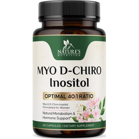 Myo-Inositol 2000mg Per Serving With D-Chiro - Optimal Ratio for Ovarian Support, Vegan Myo & D Chiro Supplement for Women's Natural Balance and Hormone Support, Vitamin B8, Non-GMO - 60 Capsules