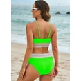 thumbnail image 6 of Eytino Bikini Set for Women Two Piece Swimsuit Colorblock Trim High Waisted Bathing Suits for Women Scoop Neck Adjustable Spaghetti Straps Bikini Swimwear Green L, 6 of 8