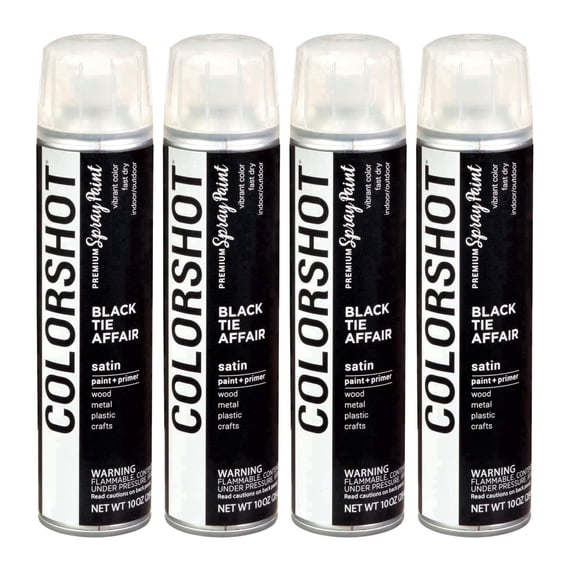 COLORSHOT Satin Spray Paint, Black Tie Affair (Black) 10 oz. 4 Pack, Fast-Drying Acrylic Paint, Indoor & Outdoor Use