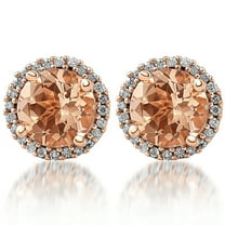 Pompeii 1 1/2 Ct Diamond & Morganite Rose Gold Halo Studs Screw Back Earrings Rose Gold