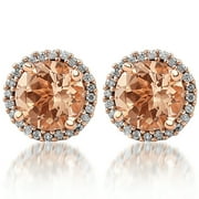 POMPEII3 Pompeii 1 1/2 Ct Diamond & Morganite Rose Gold Halo Studs Screw Back Earrings Rose Gold
