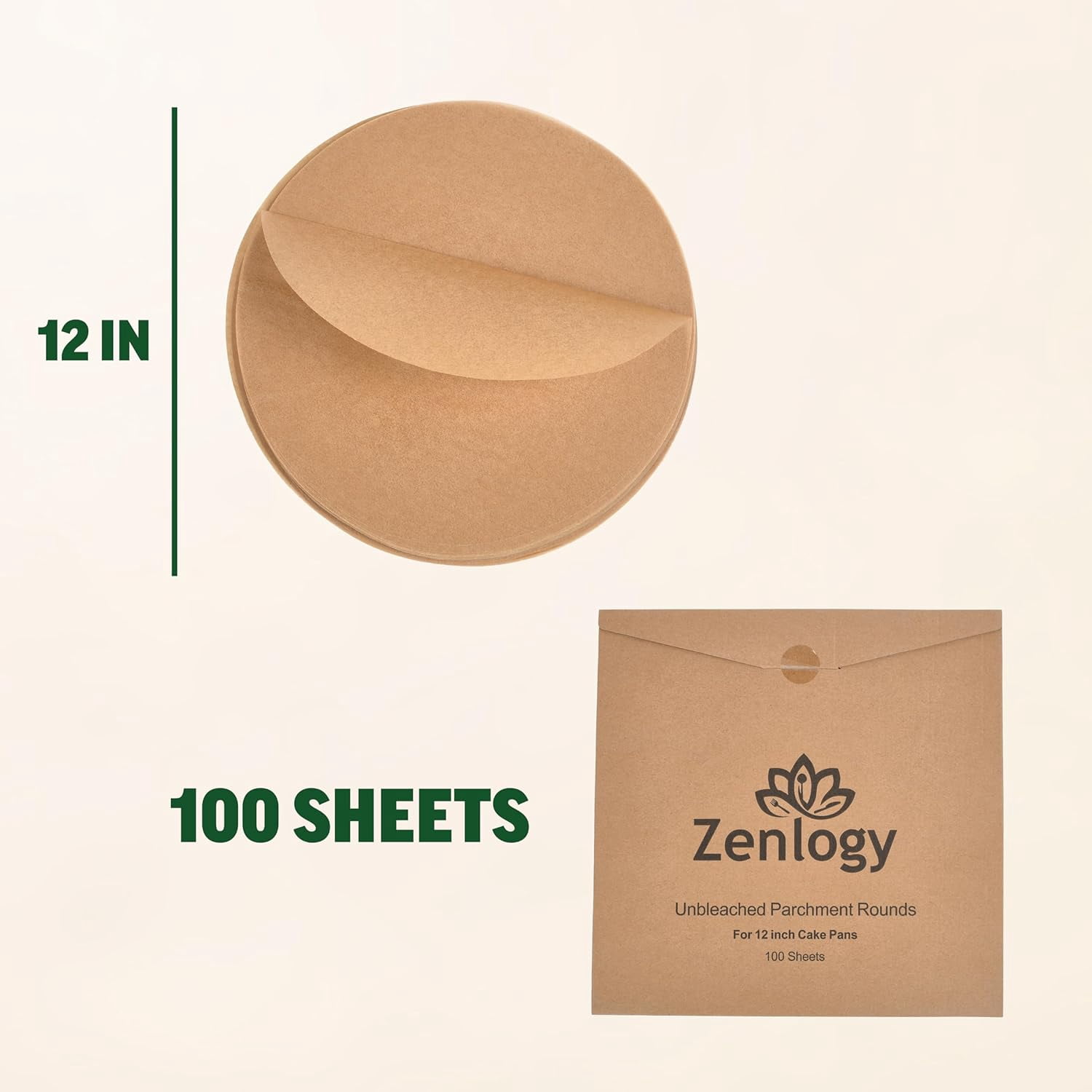 12 Inch Parchment Paper Rounds (100 Sheets) - Unbleached, Pre-cut, High Heat, Round Liners - Fits 12 inch Round Cake Pans, Pizza Pans, and Air Fryer