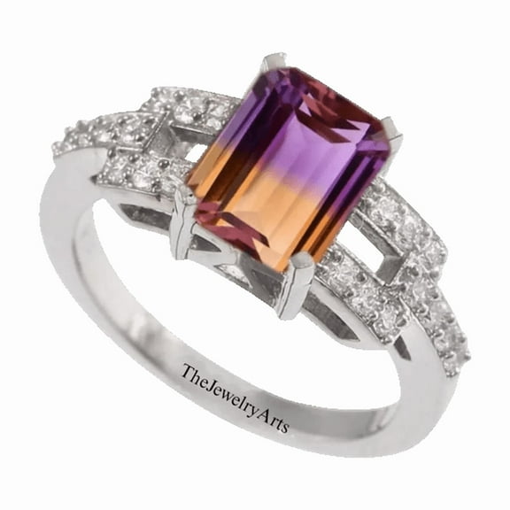 Ametrine Doublet Quartz Ring – Emerald Cut Bi-Color Ametrine Quartz Ring Sterling Silver Gemstone Statement Jewelry for Her Silver 3