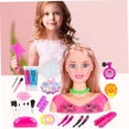 thumbnail image 4 of Cabeza de muñeca Barbie para juguetes de peinado, cabeza de muñeca con secador de pelo, espejo, cepillo cosmético, kit de juguetes de peluquería y juguetes de maquillaje para niñas pequeñas, 4 of 5