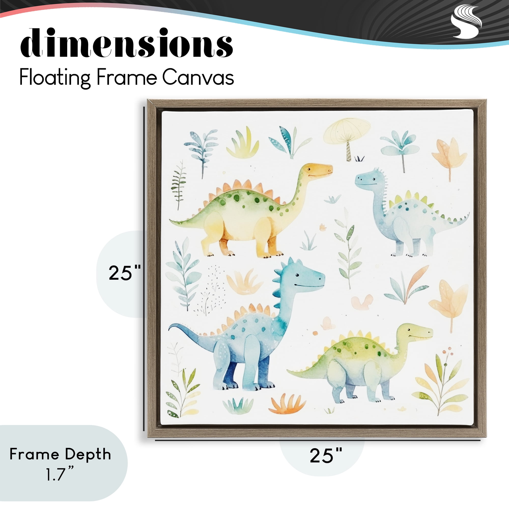 Stupell Industries Different Dinosaur Wonders Brown Framed Floater Canvas Wall Art, design by Lazar Studio