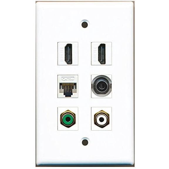 RiteAV - 2 HDMI 1 Port RCA White 1 Port RCA Green 1 Port 3.5mm 1 Port Cat5e Ethernet White Wall Plate