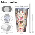 thumbnail image 4 of 16oz Tumblers Pug Dogs with Flowers Stainless Steel Vacuum Insulated Double Wall Travel Tumbler Cups Mug with Lid and Straw,Cleaning Brush for Coffee,Tea, 4 of 4