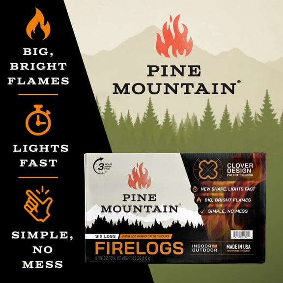 Pine Mountain 3-Hour Fire Logs, Clover Shape, 6 Pack