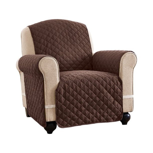 Funda protectora acolchada reversible para muebles, resistente a derrames y con lazos, de Collections Etc. Cubre la base del asiento, el respaldo y dos brazos del asiento, color chocolate/bronceado,
