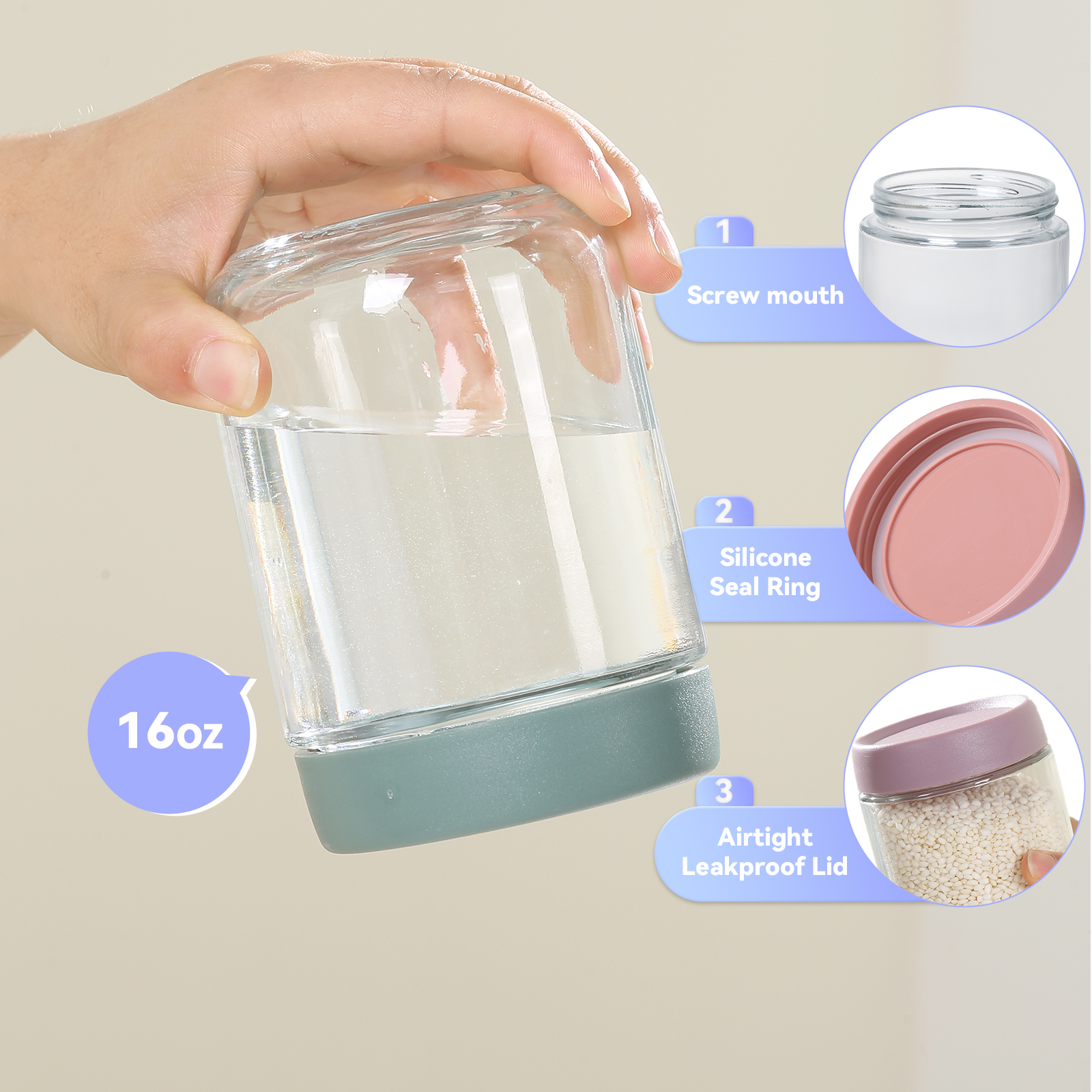 Novelinks 12 Pack Overnight Oats Containers with Plastic Lids,16 Oz Glass Mason jars with Airtight Lids, Clear Glass Fruit Yogurt Storage Jar,Kitchen Canisters