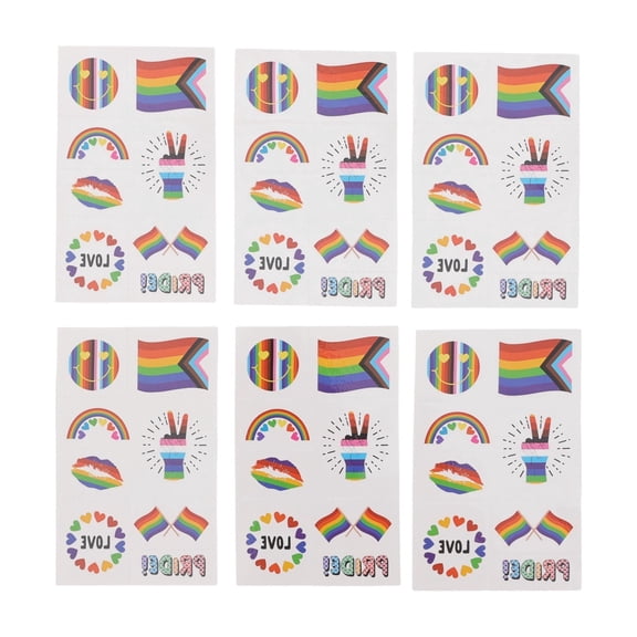 Pride Temporary Tattoos, 6 Sheets, 48 Pieces