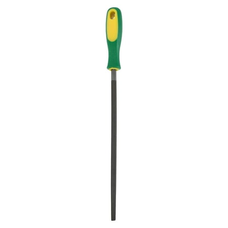 10" Round Fine Cut File Fine Metal File with Plastic Handle, Grey/Yellow-Green