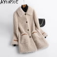 thumbnail image 2 of Abrigos de lana 100% AYUNSUE para mujer, chaqueta elegante de esquileo de ovejas para otoño e invierno de 2024, abrigo de piel informal de un solo pecho, nuevas chaquetas, 2 of 5