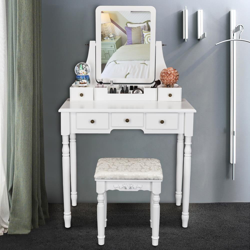 Winado 5Drawers Vanity Dressing Table Set,360 Rotate Rectangle Mirror