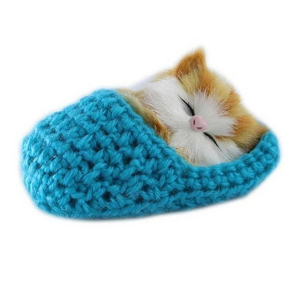 Star Sleeping Cat in Slipper Doll Toy Mini Kitten in Shoe with Meows Sounds Decor Hand Toy Gift for Kids Boys Girls(Blue)