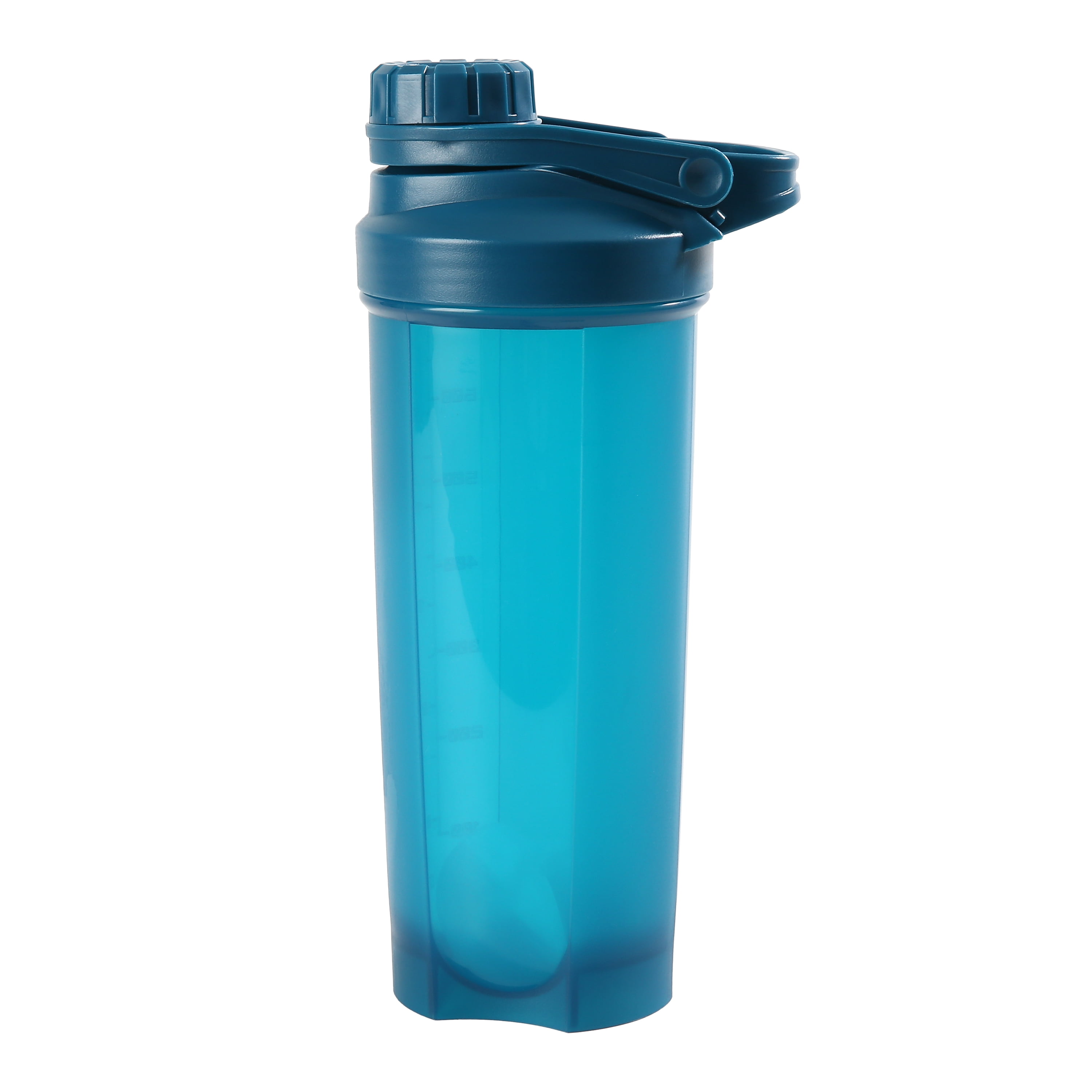 Mainstays 24oz Shaker Cup and Gym Water Bottle, Blue, with Twist on Lid and Ball, Plastic
