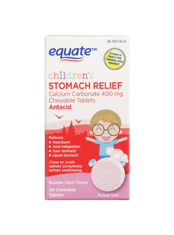 Equate Children's Stomach Relief Antacid, Bubble Gum Flavor, 24 Chewable Tablets