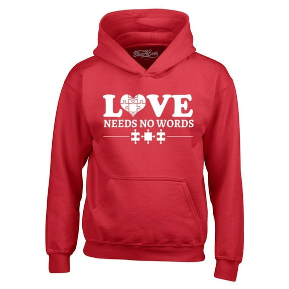 Shop4Ever Men's Love Needs No Words Autism Awareness Hooded Sweatshirt Hoodie Small Red