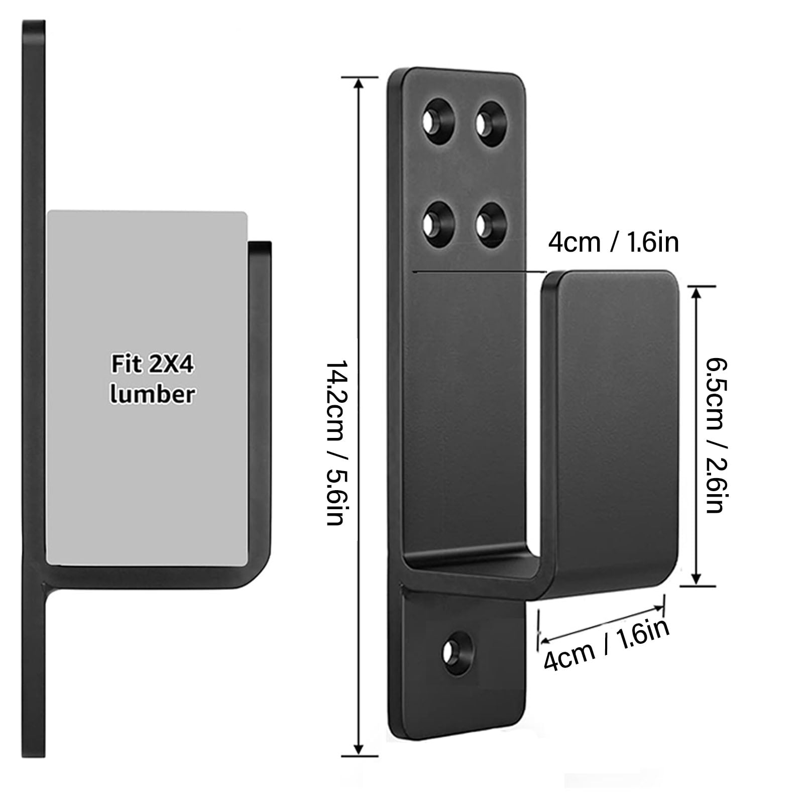 LAZIOEGR 2PCS Door Barricade Brackets Drop Open Bar Holder Carbon Steel U Bracket for 2x4 Boards Black
