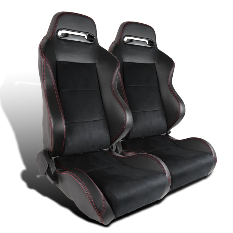 Type-R Style Luxry Suede Sport Racing Seats with Red Baseball Stitch Pair of Black 