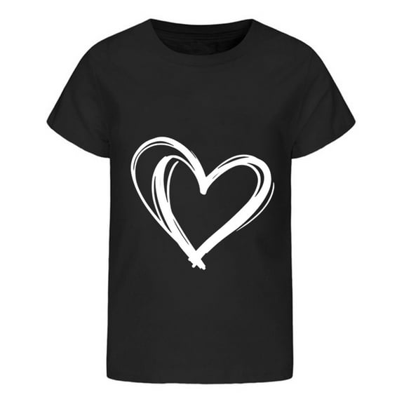 WhouRiu Toddler Girl' Tshirt Heart Print Short Sleeve Loose T Shirt Children Summer Cozy Soft Loose T-Shirt Black,Sized 3-4