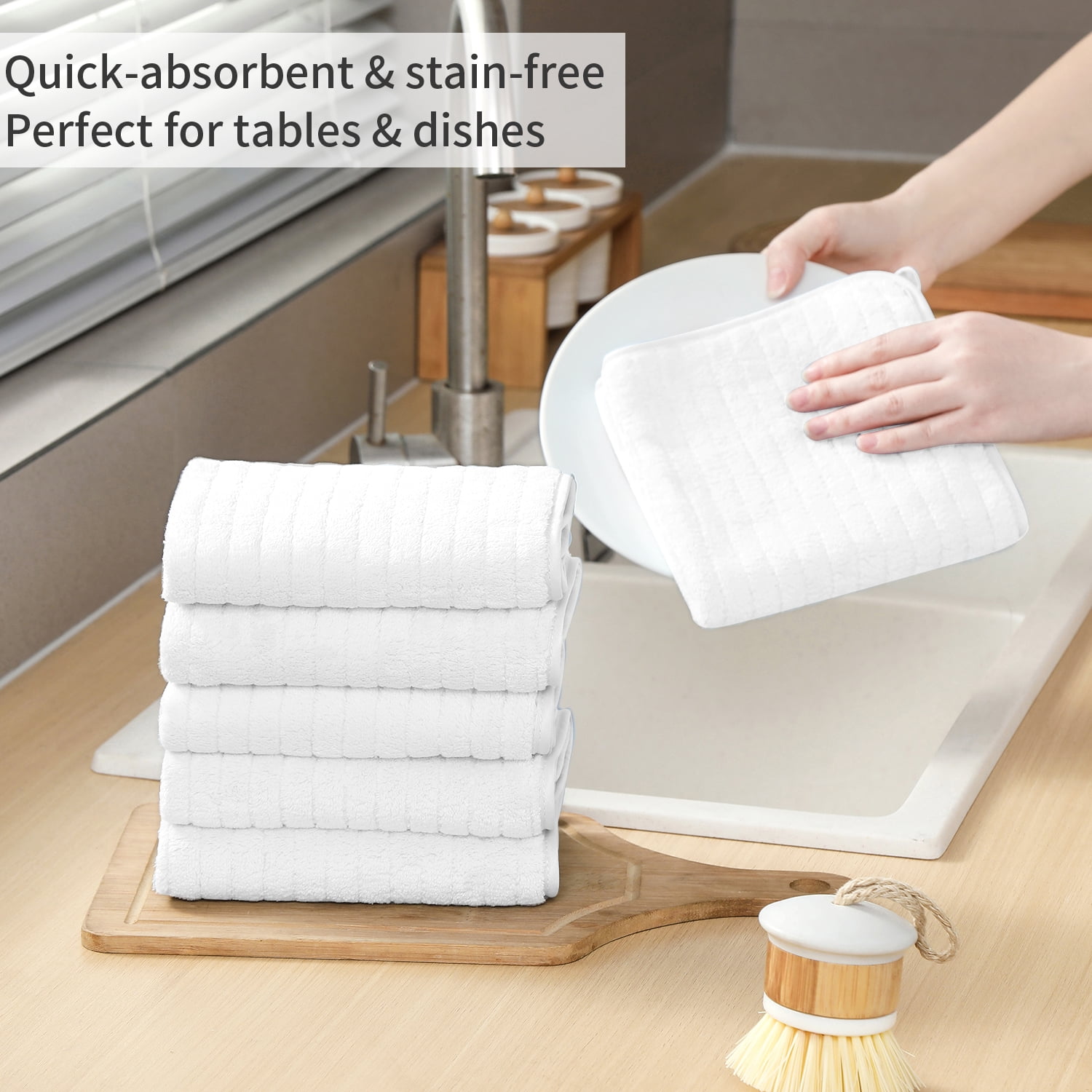 Jessy Home 24 Pack White Stripe Washcloths for Bathroom 13x13 Inch Ultra Soft Hand Face Towels