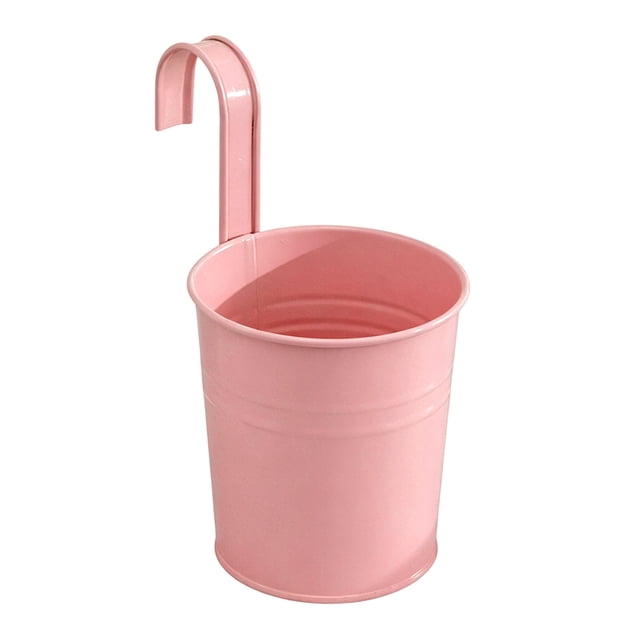 Metal Hanging Planter Flower Pot with Drain Hole Detachable Hook Railing Plant Pot for Balcony Garden Fence