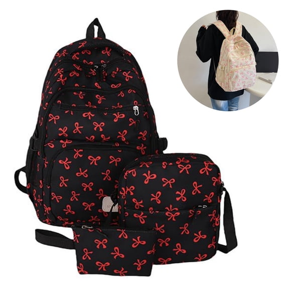 3Pcs Backpack For School Large Capacity Aesthetic School Backpack with Crossbody Bag & Pouch Water Resistant Casual Daypack for College Travel Daily Use