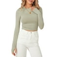 thumbnail image 2 of Faithtur T-shirt pour Femmes, Manches Longues Col Rond Ajusté Crop Top avec Trous pour les Pouces pour Usage Quotidien, 2 of 9