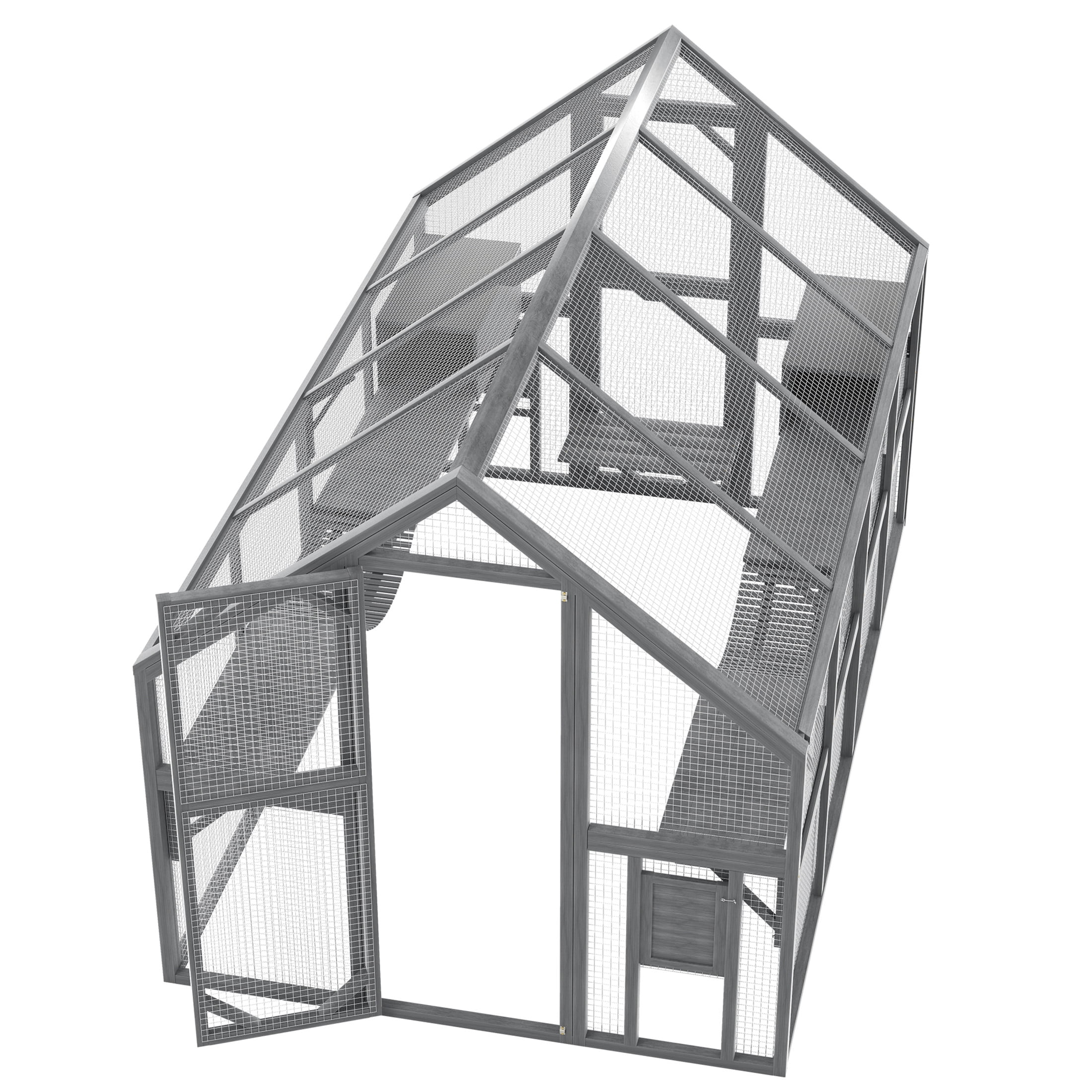 Noble House Outdoor Cat Enclosure, Wood Catio with 7 Platforms, 2 Bridges, and 2 Resting Boxes, Waterproof Canopy, Gray