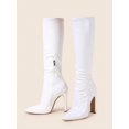 thumbnail image 3 of Pointed Toe Side Pull Beam Mid-Calf Boots Elastic Booties Fashion Outdoor, Women's Fashionable White Boots, 3 of 5