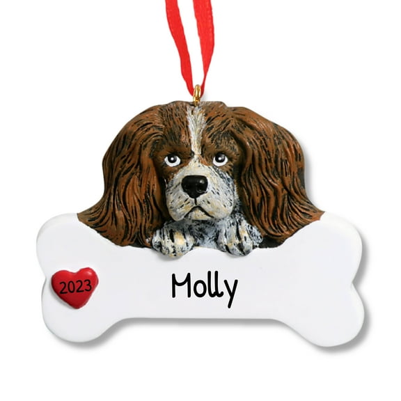 Ornaments by Elves Personalized King Charles Cavalier Ornament Dog with Bone Christmas Decor .25lbs