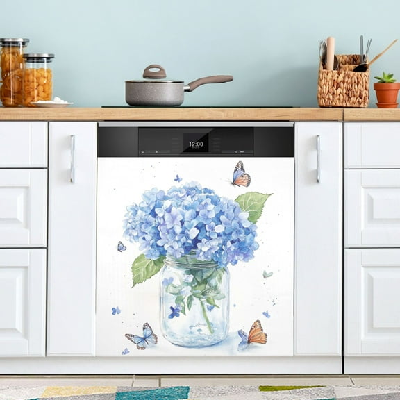 Dishwasher Sticker Dishwasher Cover Magnet Refrigerator Home Decorative Art Kitchen Panel Decal Hydrangeas and Butterflies 23x26 Inch