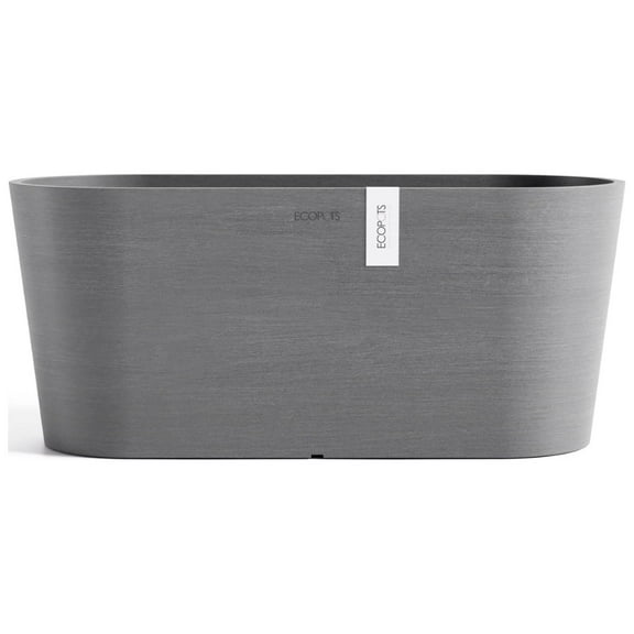 Ecopots Sofia Durable Modern Oval Indoor/Outdoor Recycled Based Composite Flower Pot Planter w/ Water Reservoir, Grey, 16"
