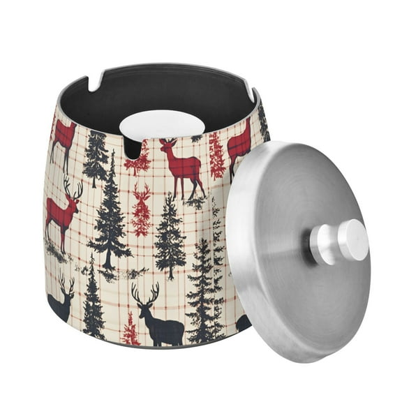 Yayeee Ashtray with Lid for Cigarette Smokeless Stainless Steel Home Ash Holder, Red Deer